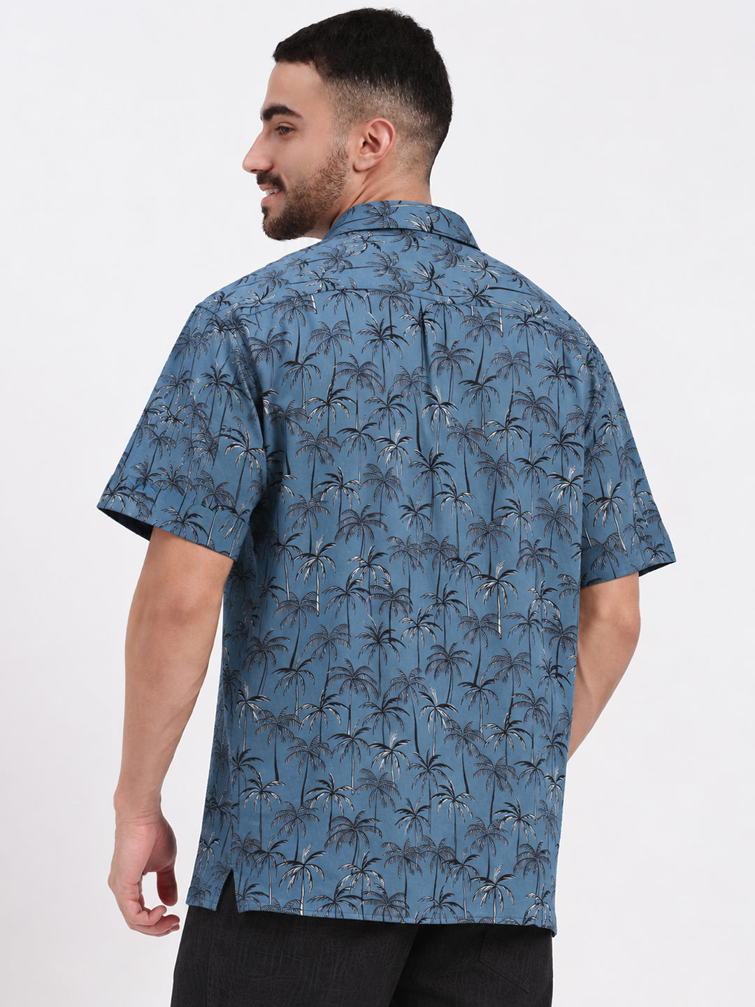 Men’s Tropical Printed Blue Regular Fit Short Sleeves Casual Shirt