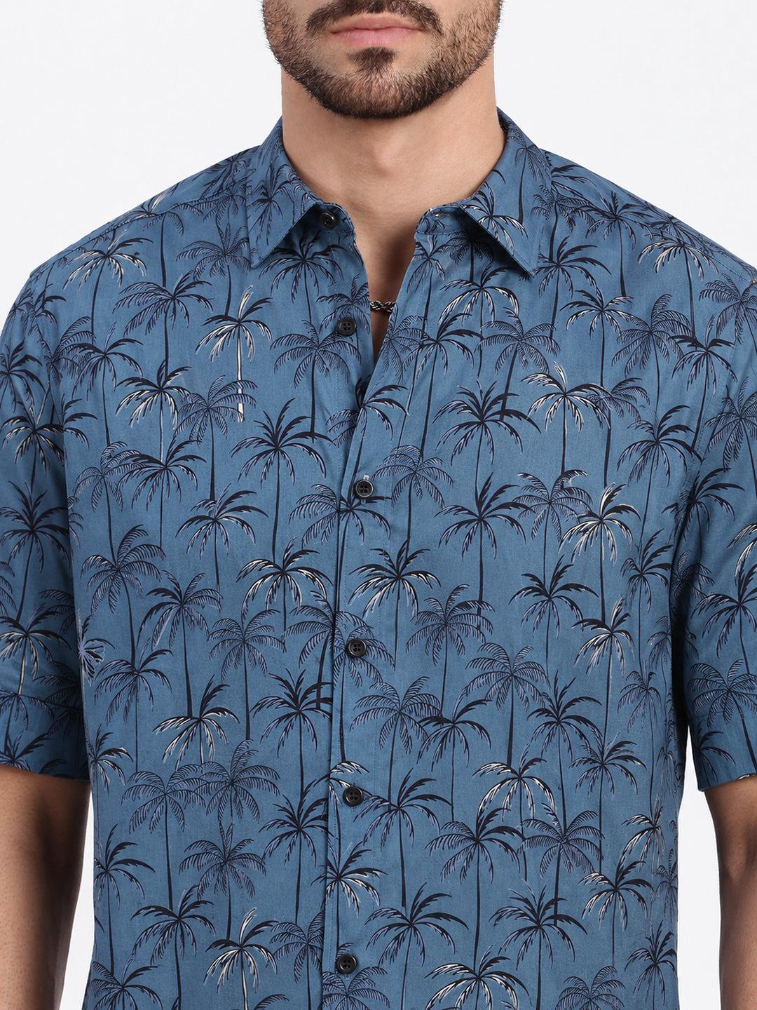 Men’s Tropical Printed Blue Regular Fit Short Sleeves Casual Shirt