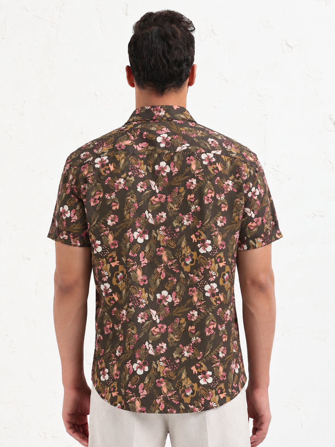 Men’s Floral Printed Olive Regular Fit Short Sleeves Casual Shirt