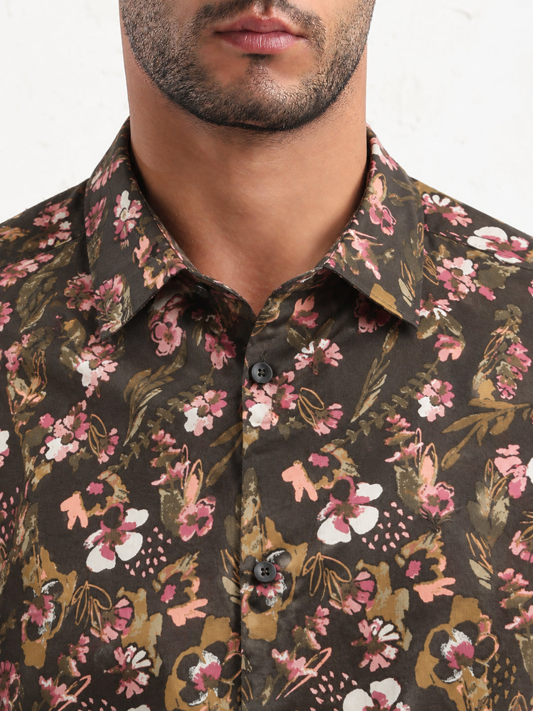 Men’s Floral Printed Olive Regular Fit Short Sleeves Casual Shirt