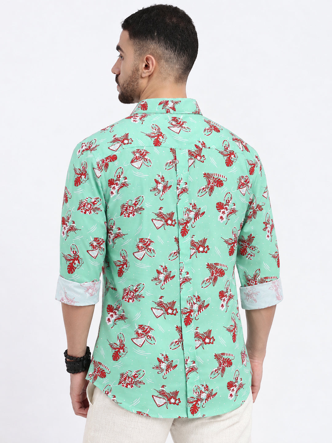 Men’s Floral Printed Green Slim Fit Long Sleeves Shirt