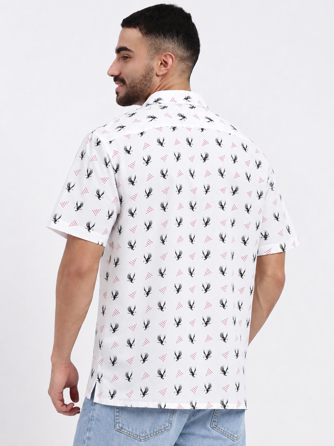 Men’s Animal Printed White Relaxed Fit Short Sleeves Shirt
