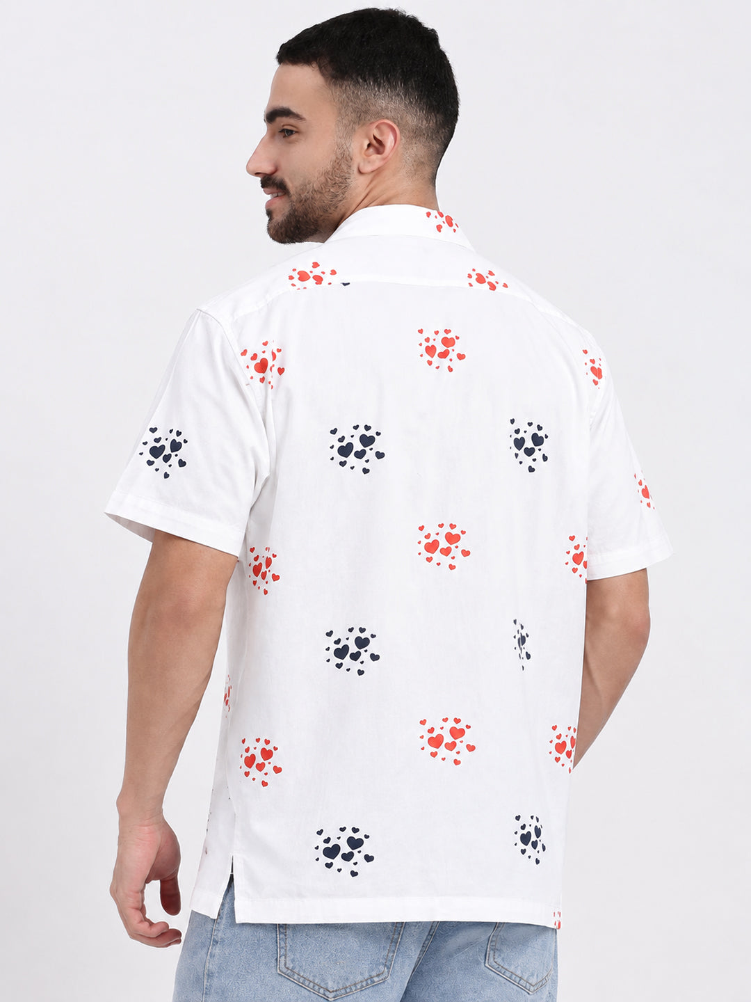 Men’s Graphic Printed White Relaxed Fit Short Sleeves Shirt