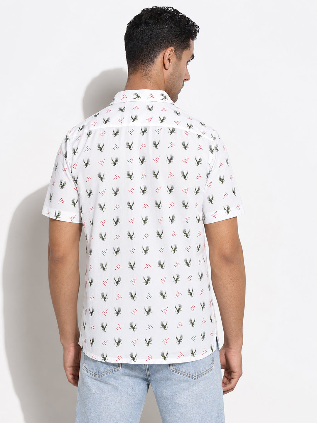Men’s Printed White Relaxed Fit Short Sleeves Shirt
