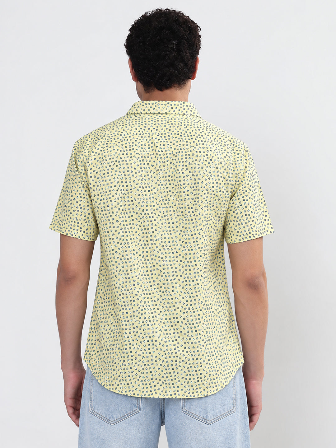 Men’s Floral Printed Yellow Relaxed Fit Cuban Collar Short Sleeves Shirt