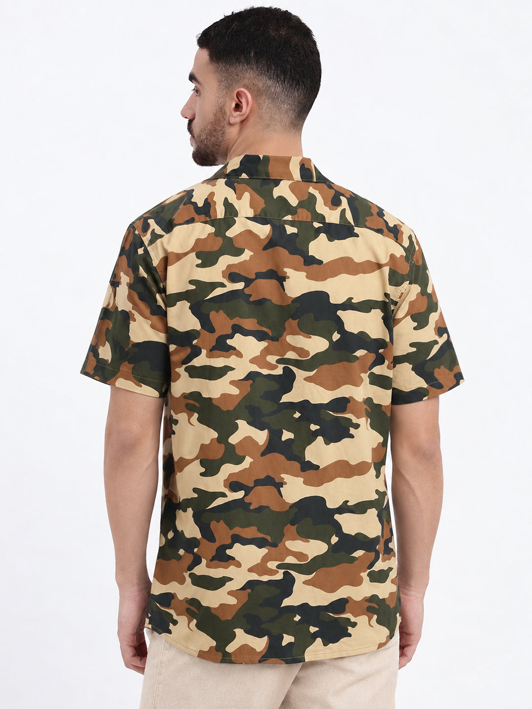 Men’s Camouflage Printed Olive Relaxed Fit Short Sleeves Shirt