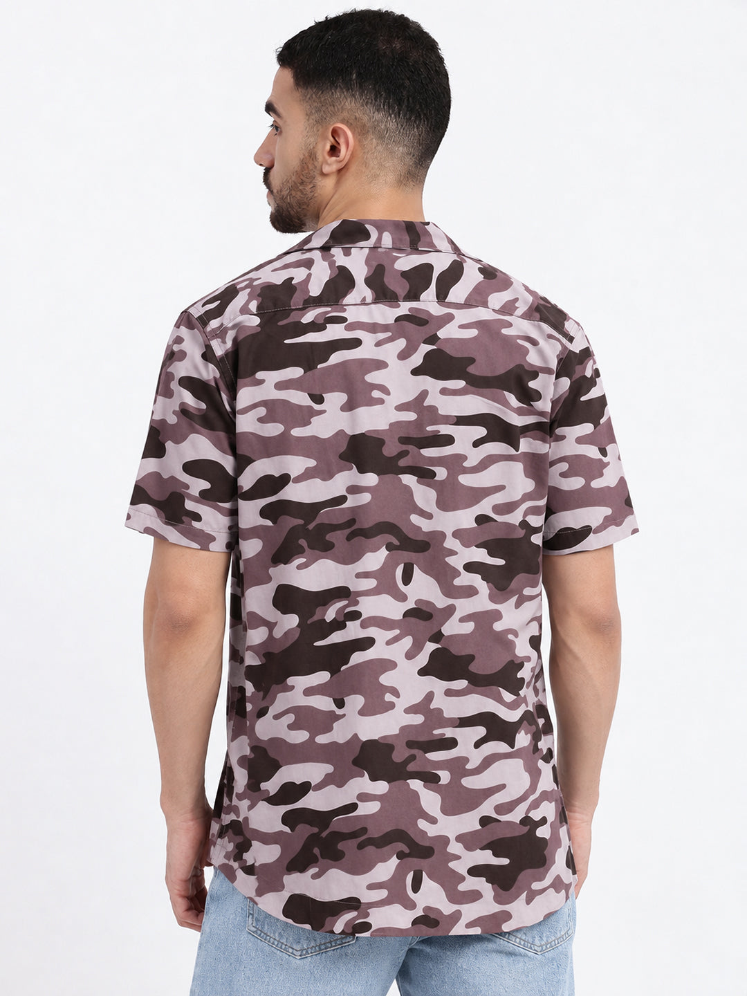 Men’s Camouflage Printed Lavender Relaxed Fit Short Sleeves Shirt