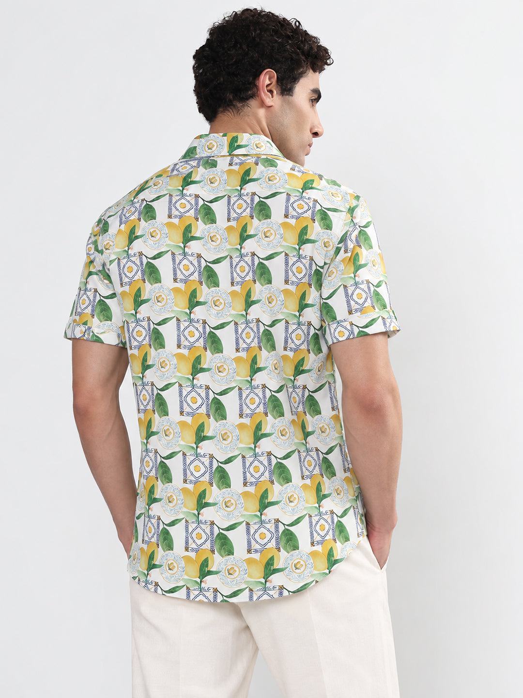 Men’s Printed Green Relaxed Fit Short Sleeves Shirt