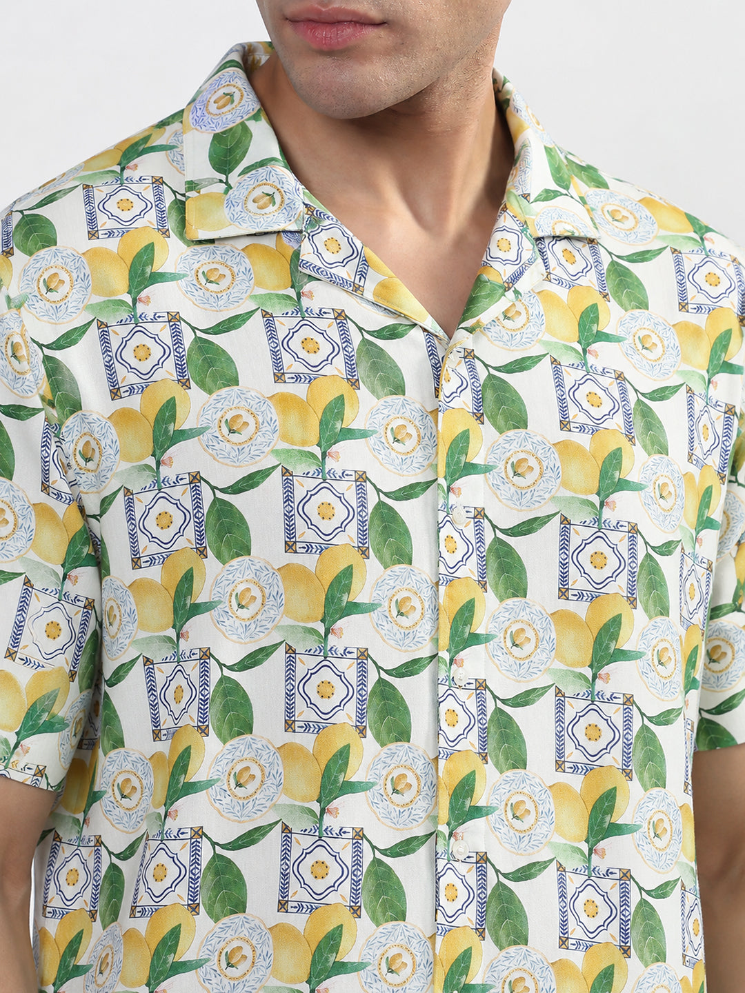 Men’s Printed Green Relaxed Fit Short Sleeves Shirt
