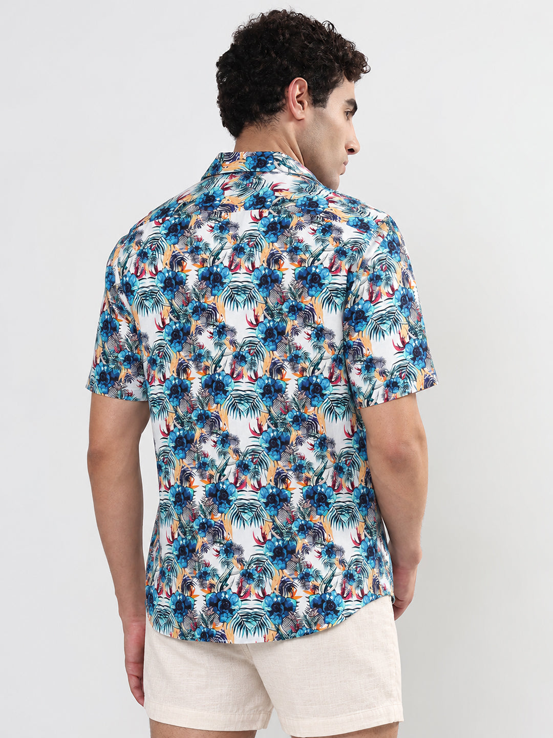 Men’s Printed Blue Relaxed Fit Short Sleeves Shirt