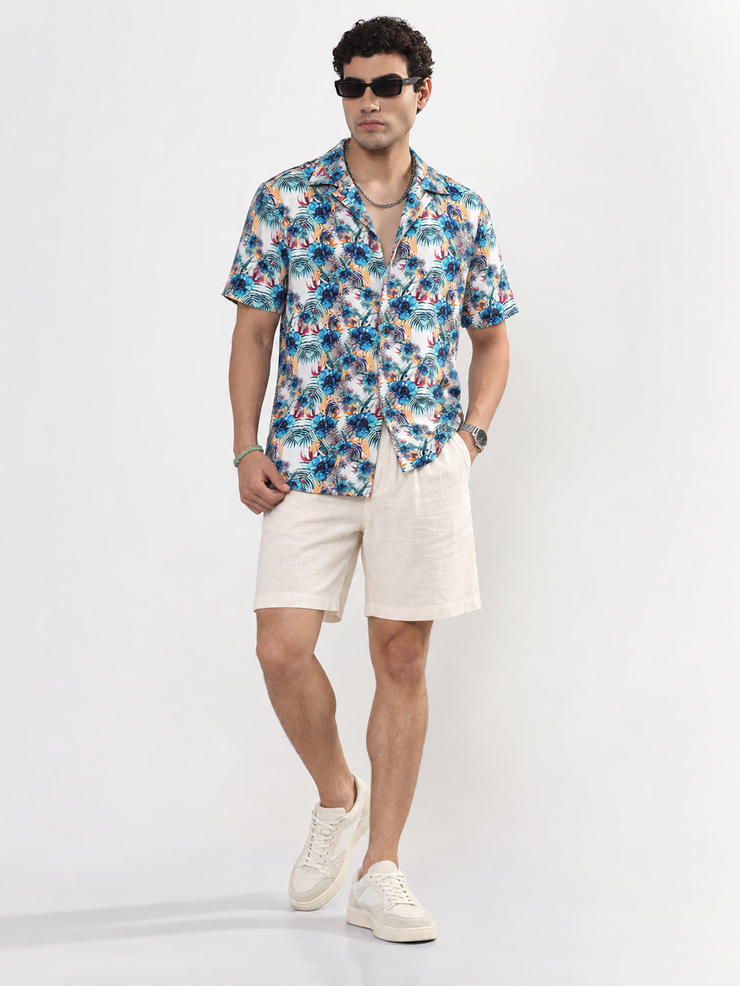 Men’s Printed Blue Relaxed Fit Short Sleeves Shirt