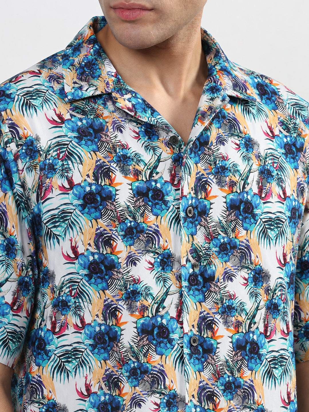 Men’s Printed Blue Relaxed Fit Short Sleeves Shirt