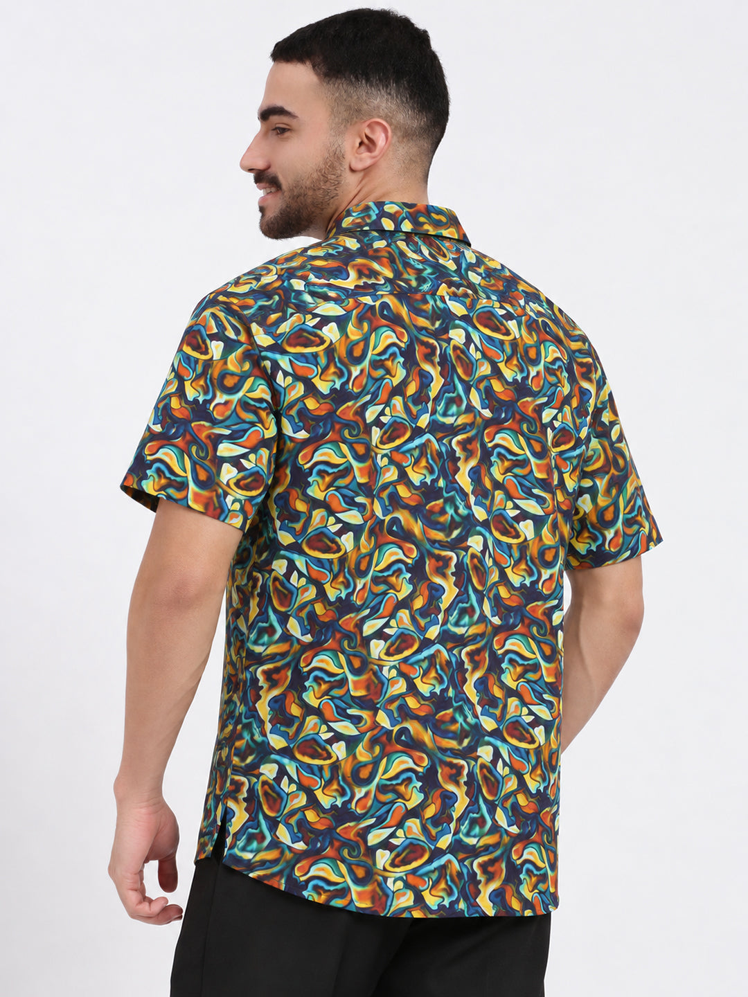 Men’s Abstract Printed Brown Short Sleeves Casual Shirt