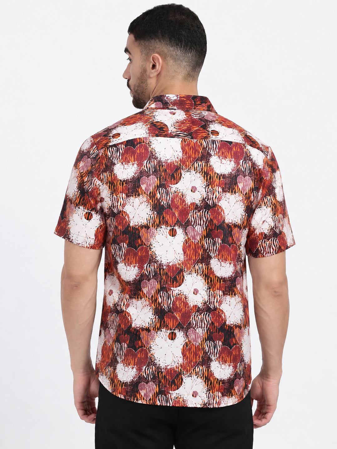 Men’s Abstract Printed Brown Short Sleeves Regular Fit Shirt