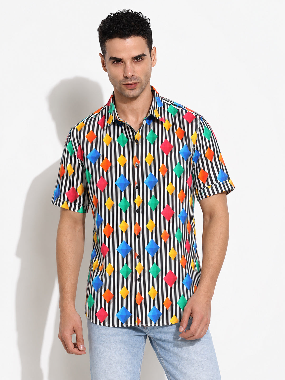 Men’s Graphic Striped Black Regular Fit Short Sleeves Casual Shirt