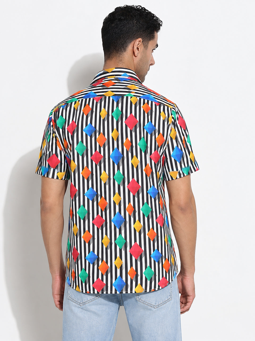 Men’s Graphic Striped Black Regular Fit Short Sleeves Casual Shirt