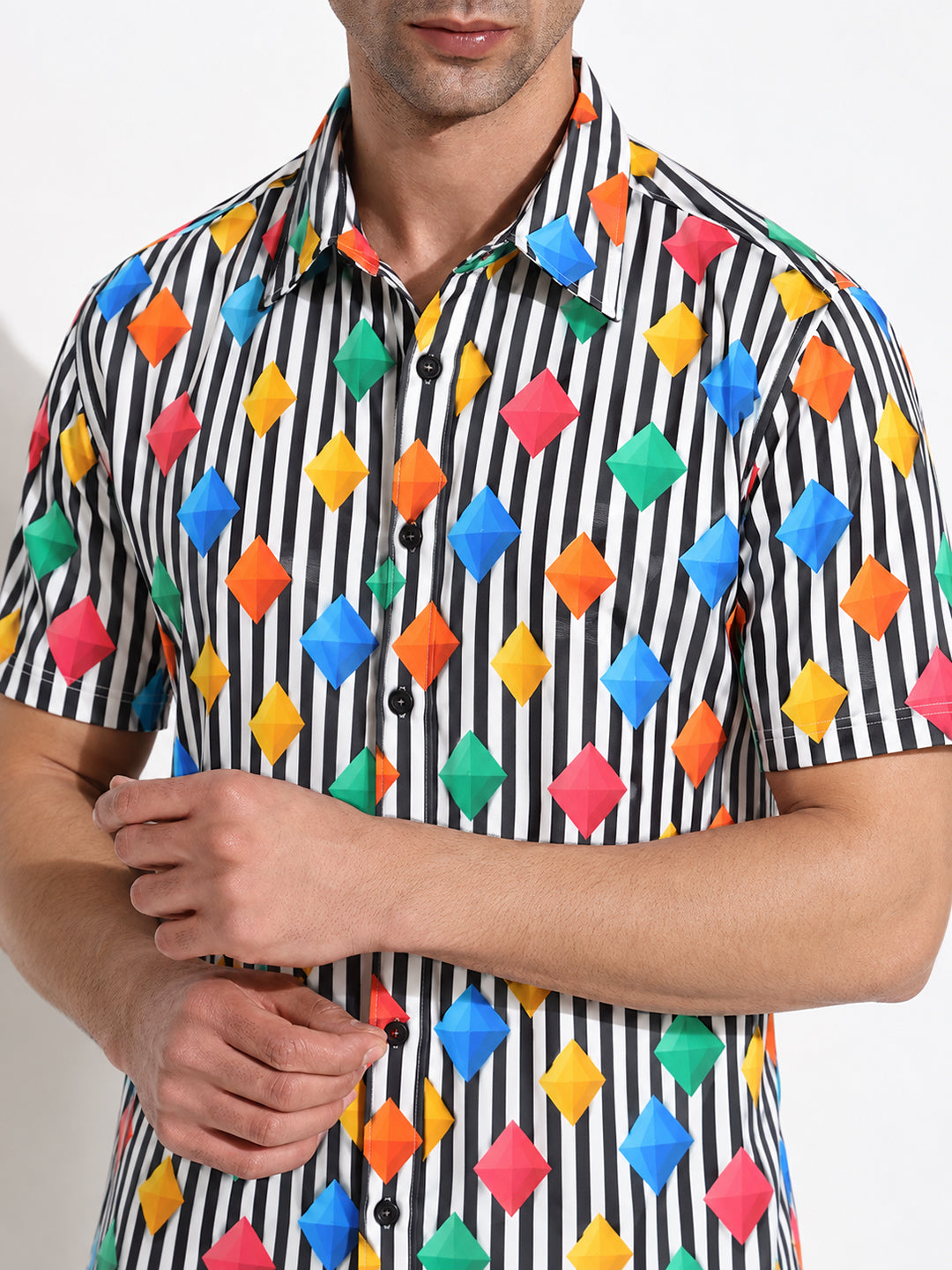 Men’s Graphic Striped Black Regular Fit Short Sleeves Casual Shirt