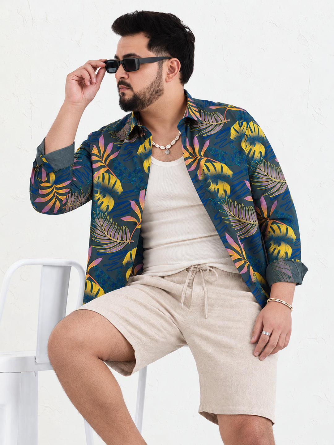 Men’s Floral Printed Grey Slim Fit Long Sleeves Shirt