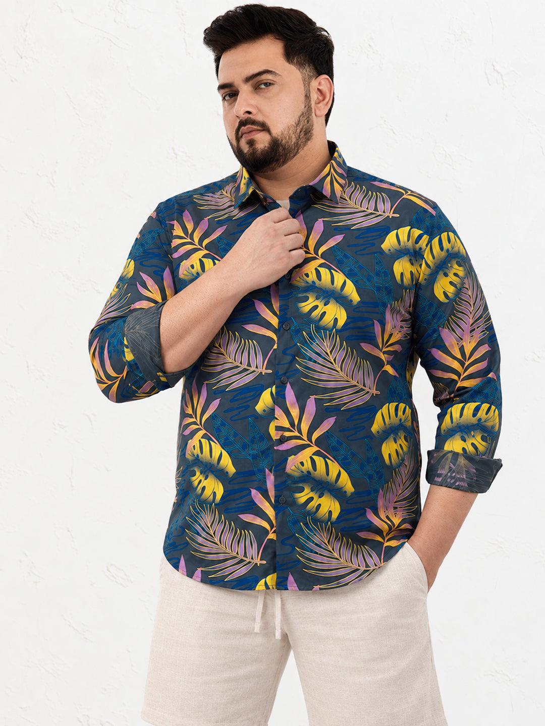 Men’s Floral Printed Grey Slim Fit Long Sleeves Shirt
