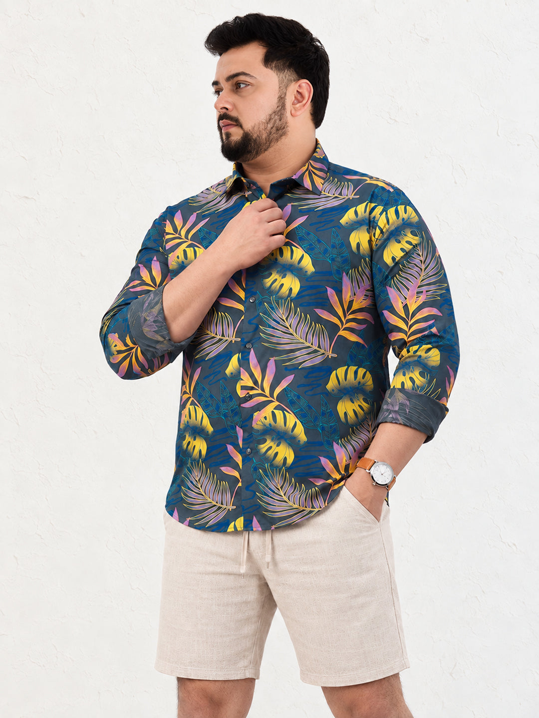 Men’s Floral Printed Grey Slim Fit Long Sleeves Shirt