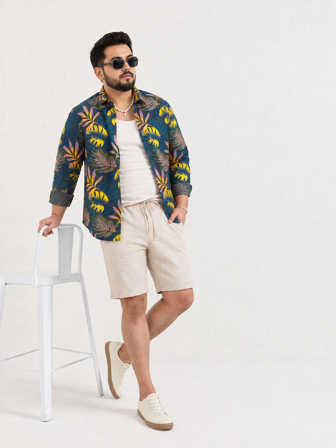 Men’s Floral Printed Grey Slim Fit Long Sleeves Shirt