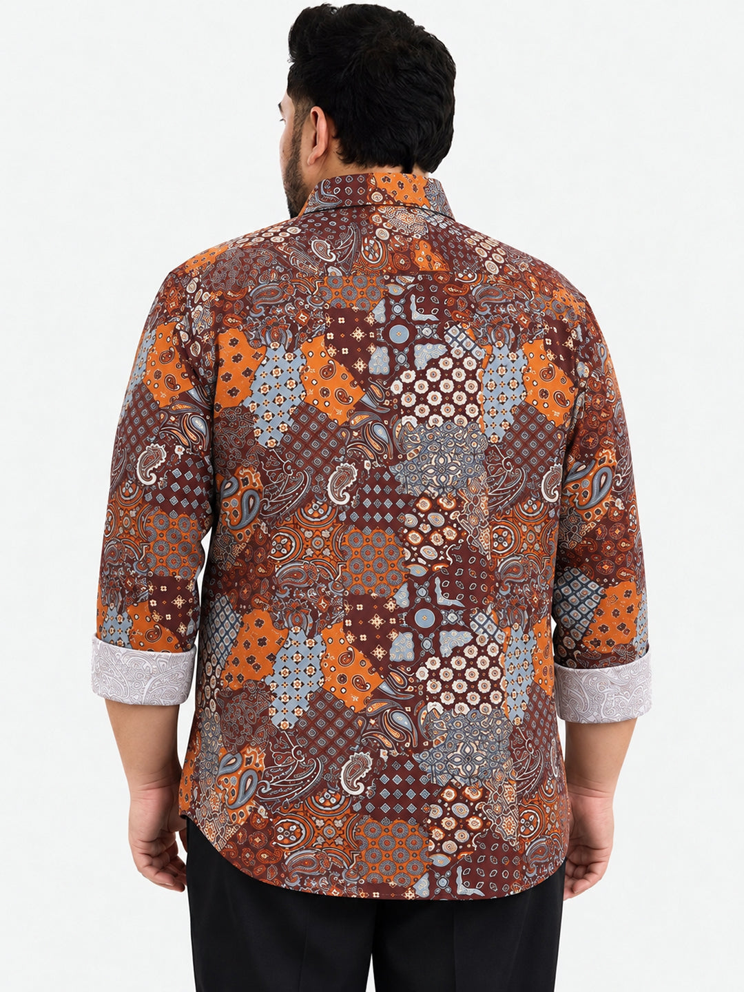Men’s Ethnic Motifs Brown Slim Fit Long Sleeves Shirt