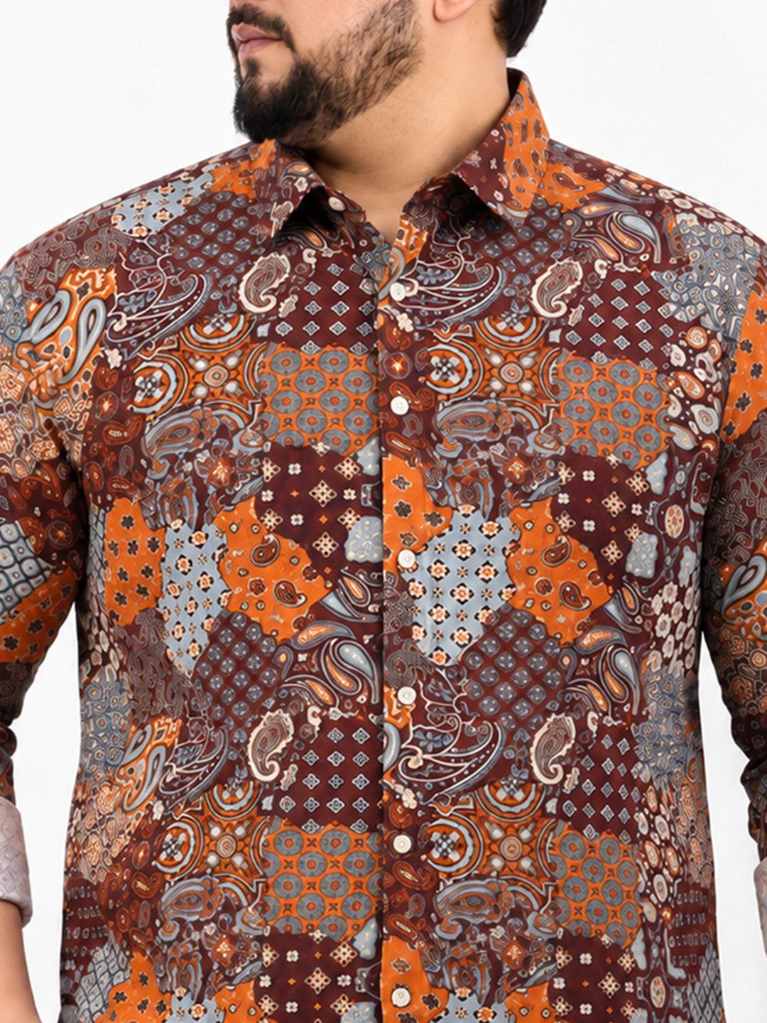 Men’s Ethnic Motifs Brown Slim Fit Long Sleeves Shirt
