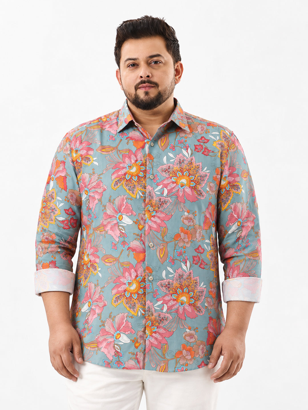 Men’s Floral Print Green Slim Fit Long Sleeves Shirt