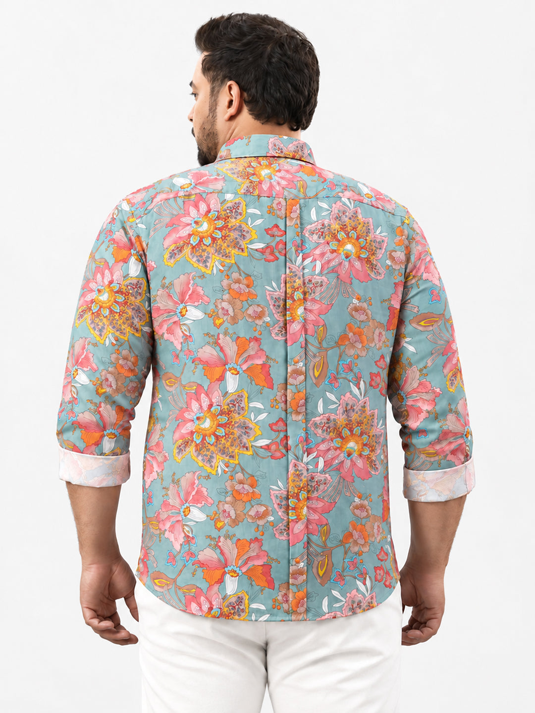 Men’s Floral Print Green Slim Fit Long Sleeves Shirt