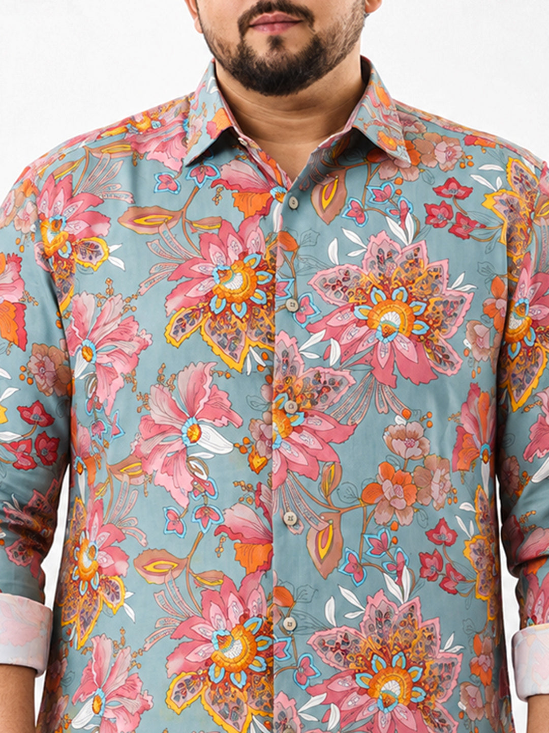 Men’s Floral Print Green Slim Fit Long Sleeves Shirt