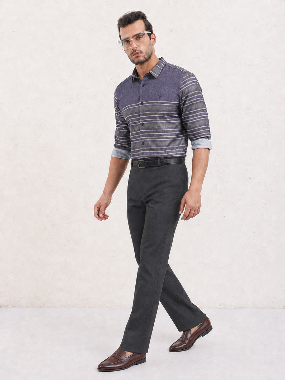 Men’s Horizontal Striped Grey Long Sleeves Casual Shirt