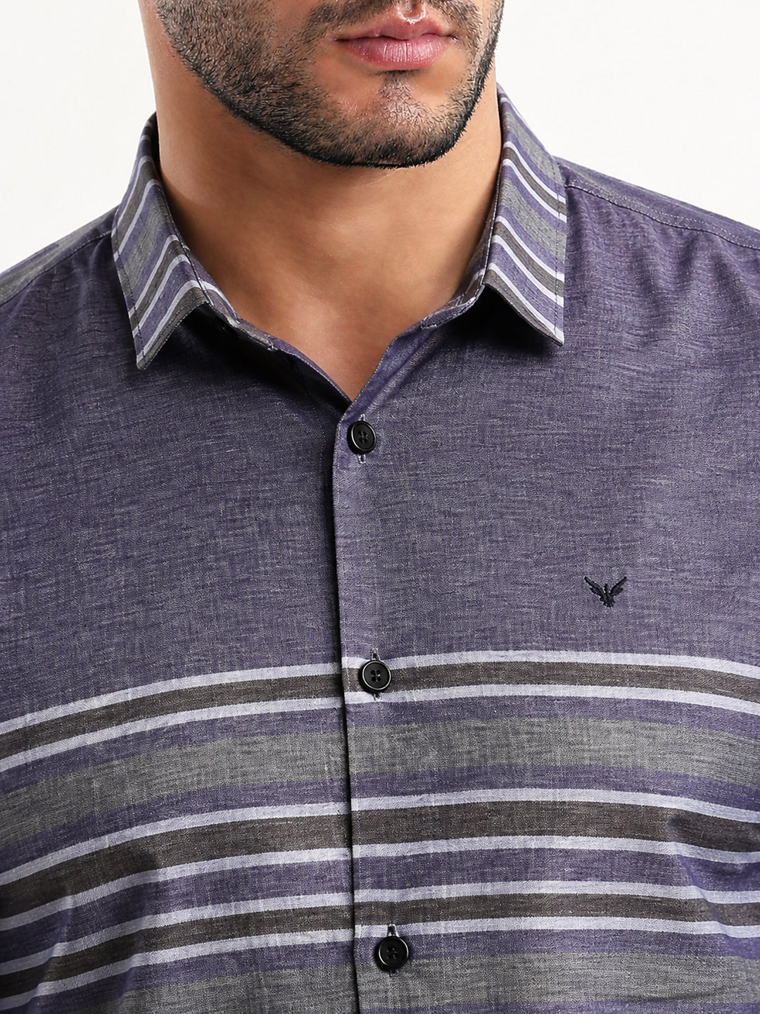 Men’s Horizontal Striped Grey Long Sleeves Casual Shirt