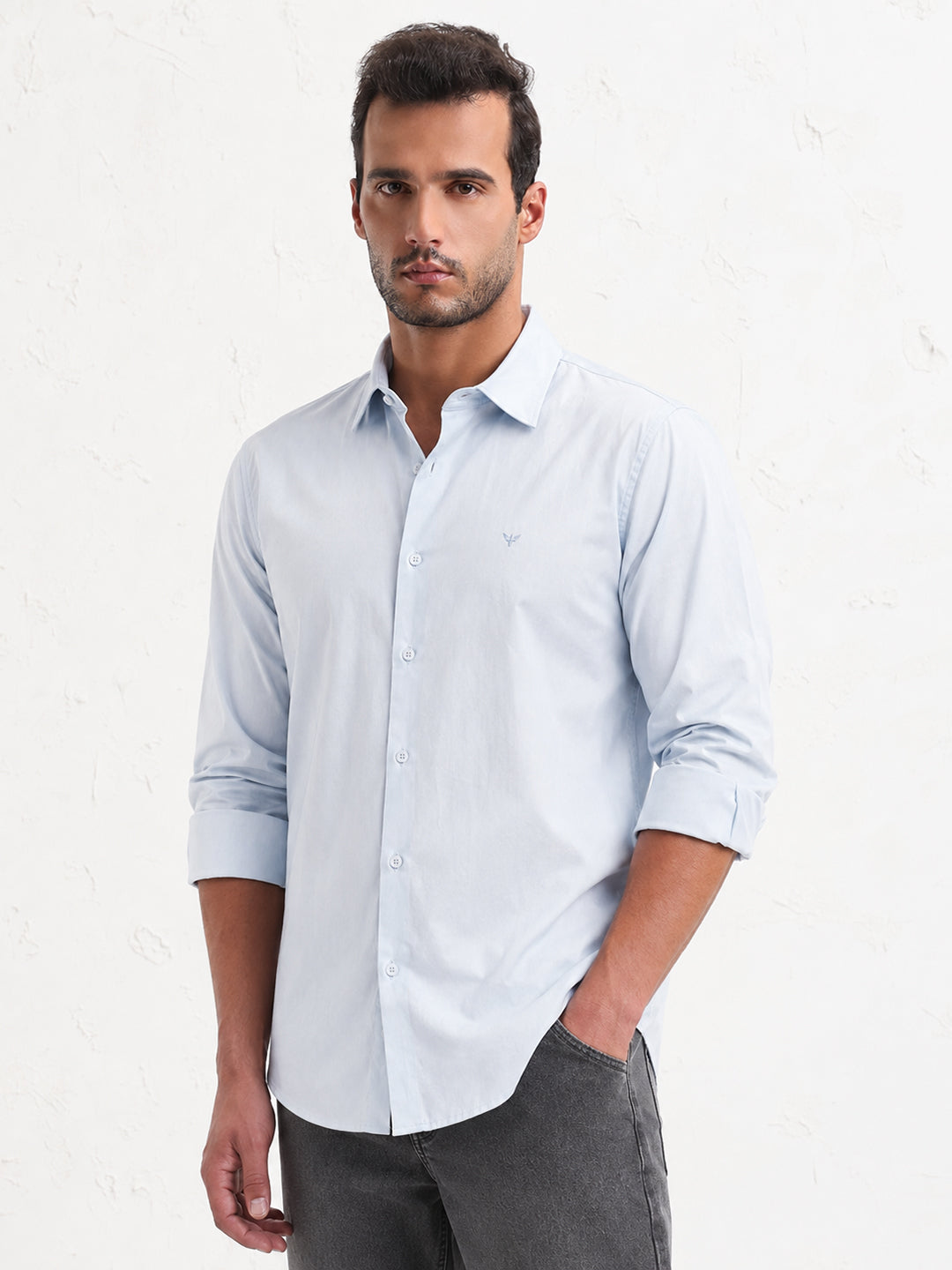 Men’s Blue Slim Fit Long Sleeves Shirt