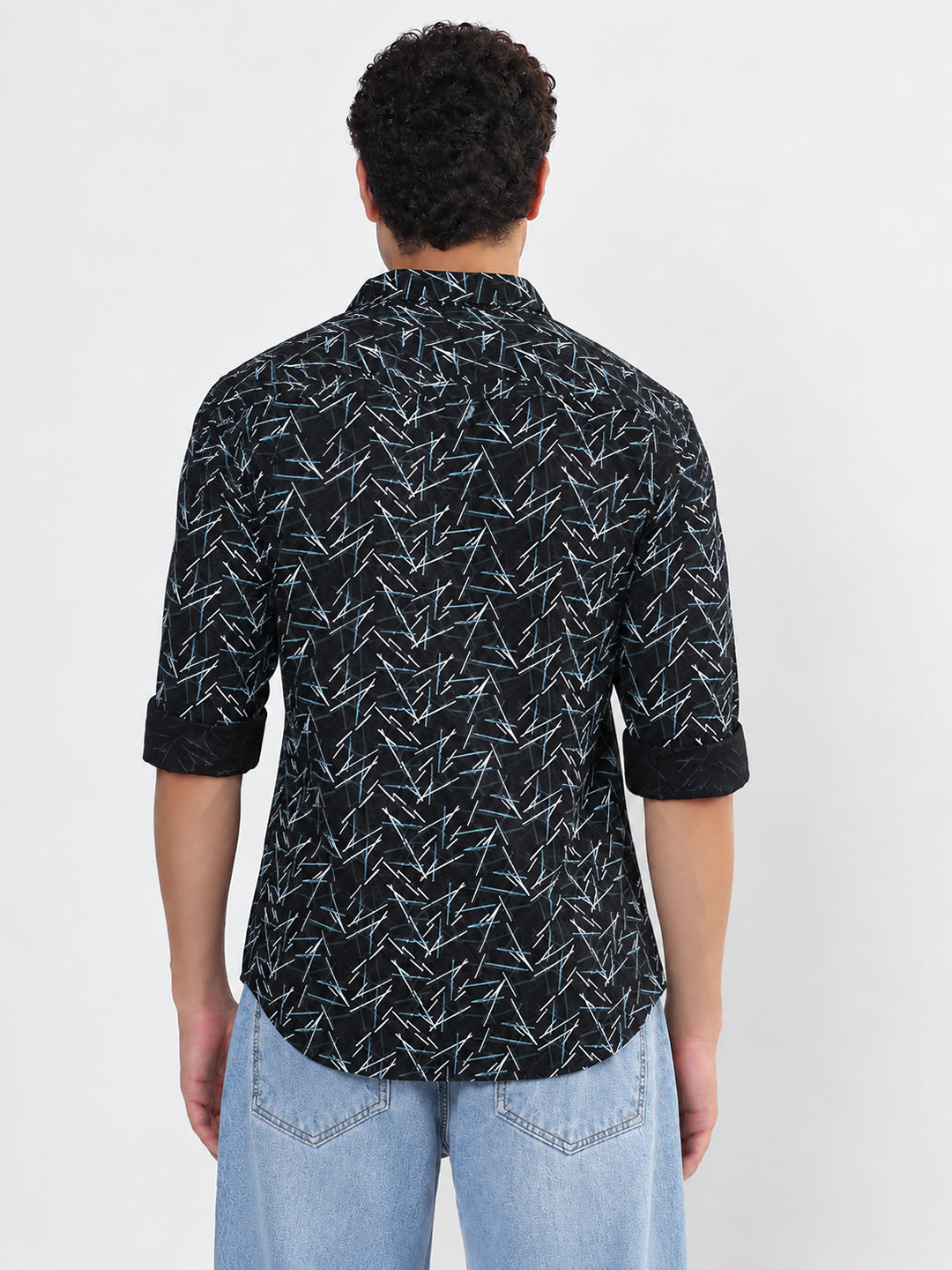 Men’s Printed Black Slim Fit Long Sleeves Shirt