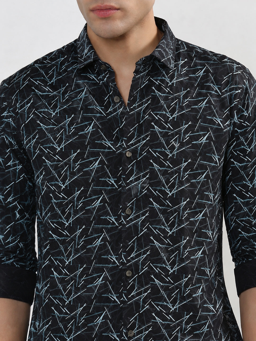 Men’s Printed Black Slim Fit Long Sleeves Shirt