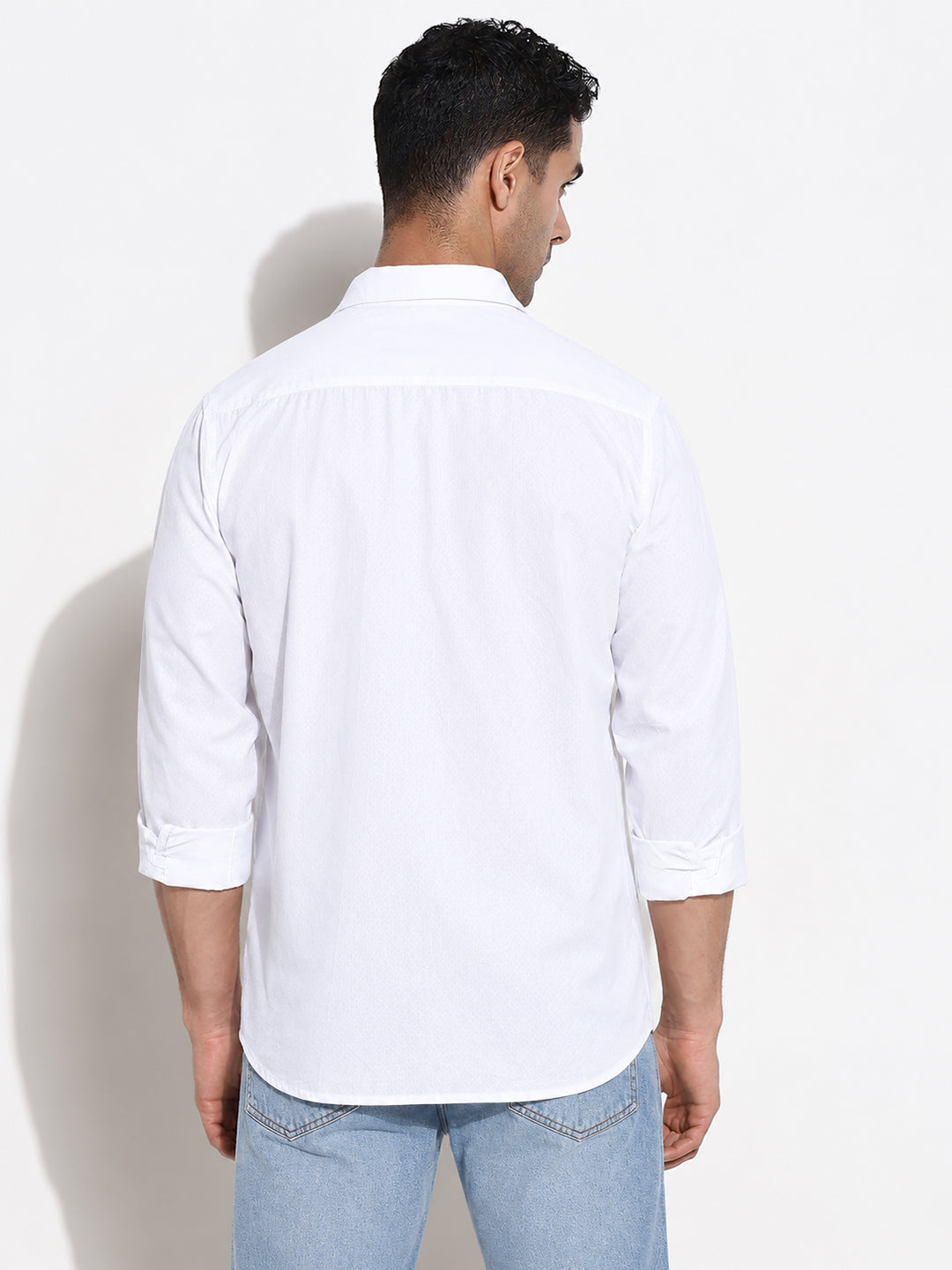 Men’s White Slim Fit Textured Long Sleeves Shirt