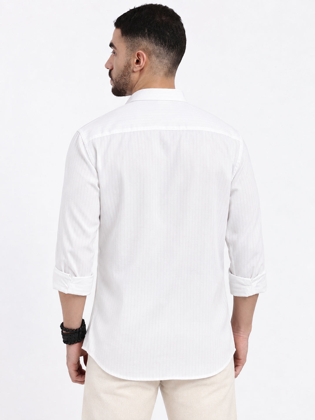 Men’s Textured White Slim Fit Long Sleeves Shirt