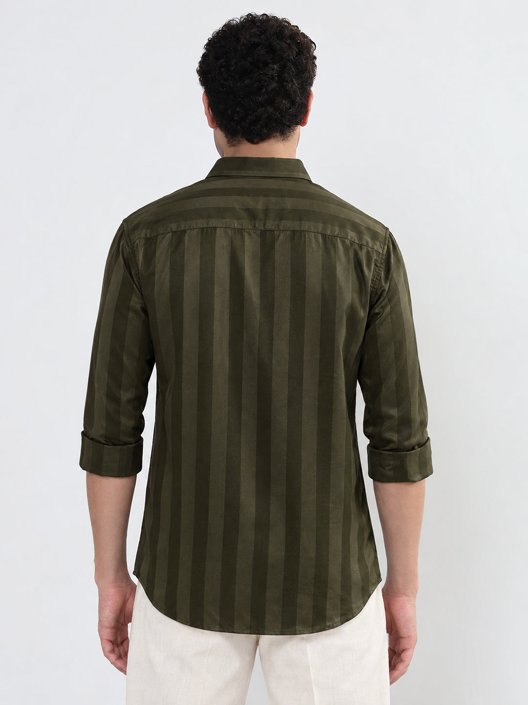 Men’s Striped Olive Slim Fit Long Sleeves Shirt