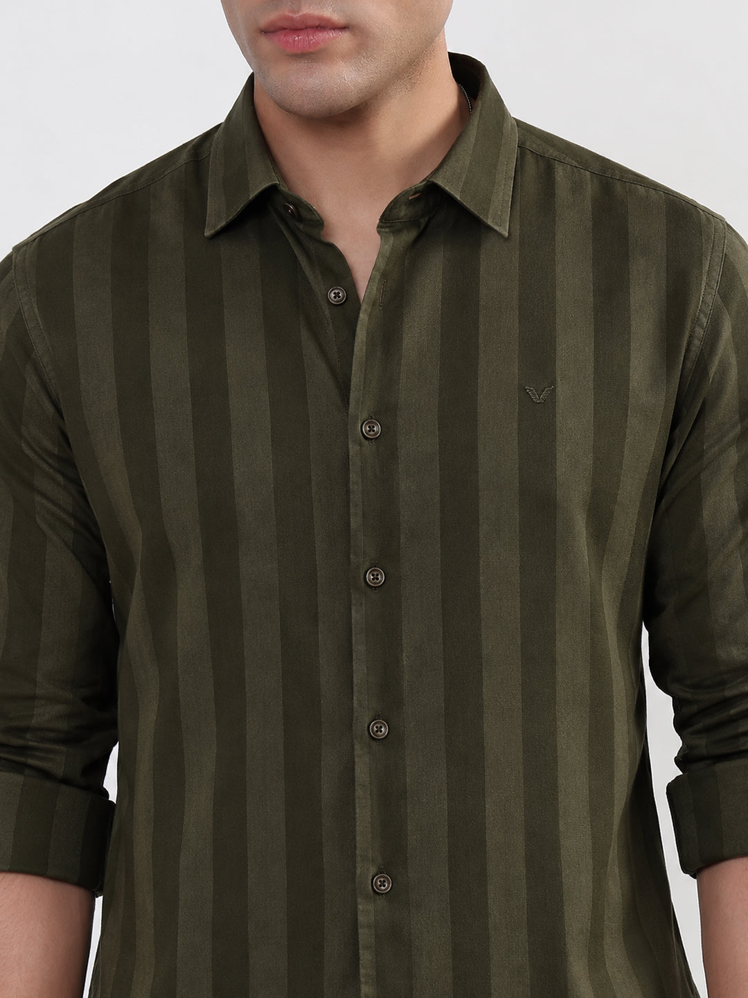 Men’s Striped Olive Slim Fit Long Sleeves Shirt