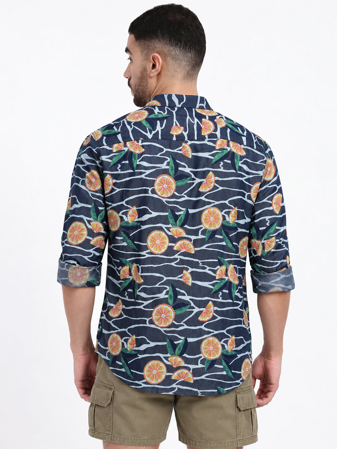 Men’s Graphic Printed Navy Blue Slim Fit Long Sleeves Casual Shirt