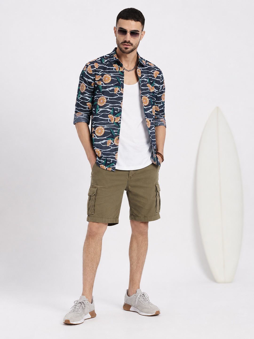 Men’s Graphic Printed Navy Blue Slim Fit Long Sleeves Casual Shirt