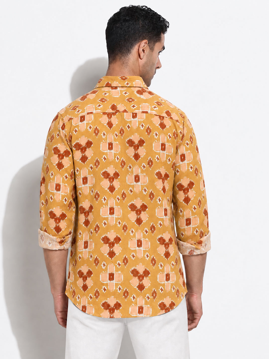 Men’s Printed Mustard Long Sleeves Casual Shirt