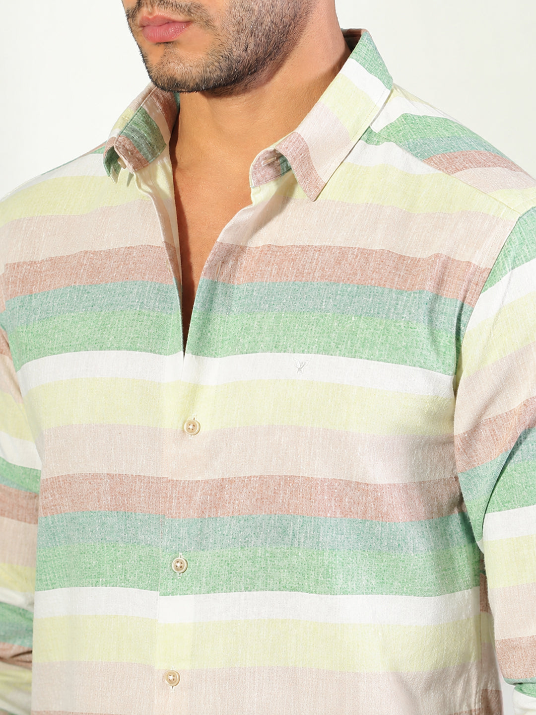 Men’s Striped Green Slim Fit Long Sleeves Shirt