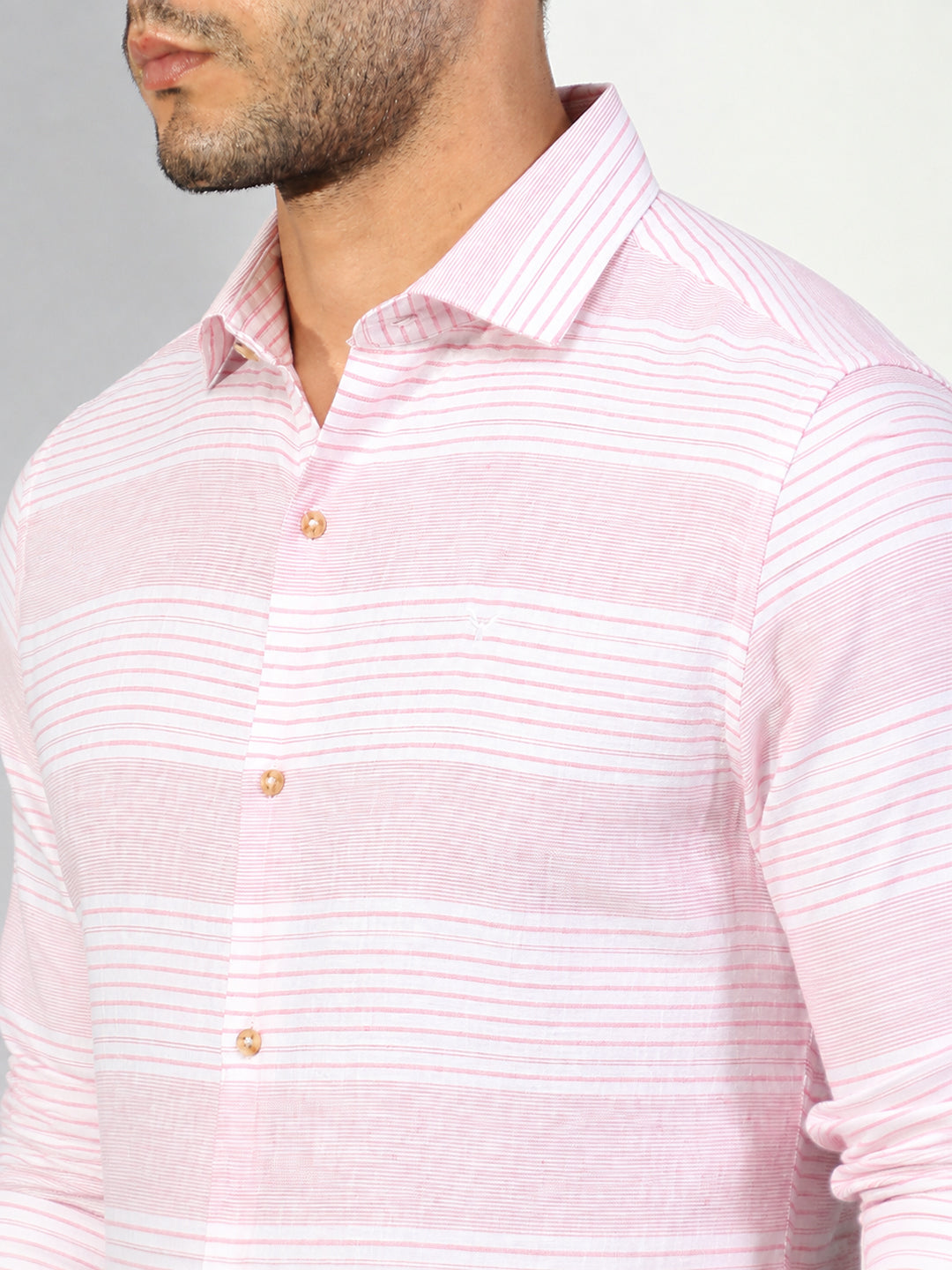 Men’s Striped Pink Slim Fit Long Sleeves Shirt with Spread Collar