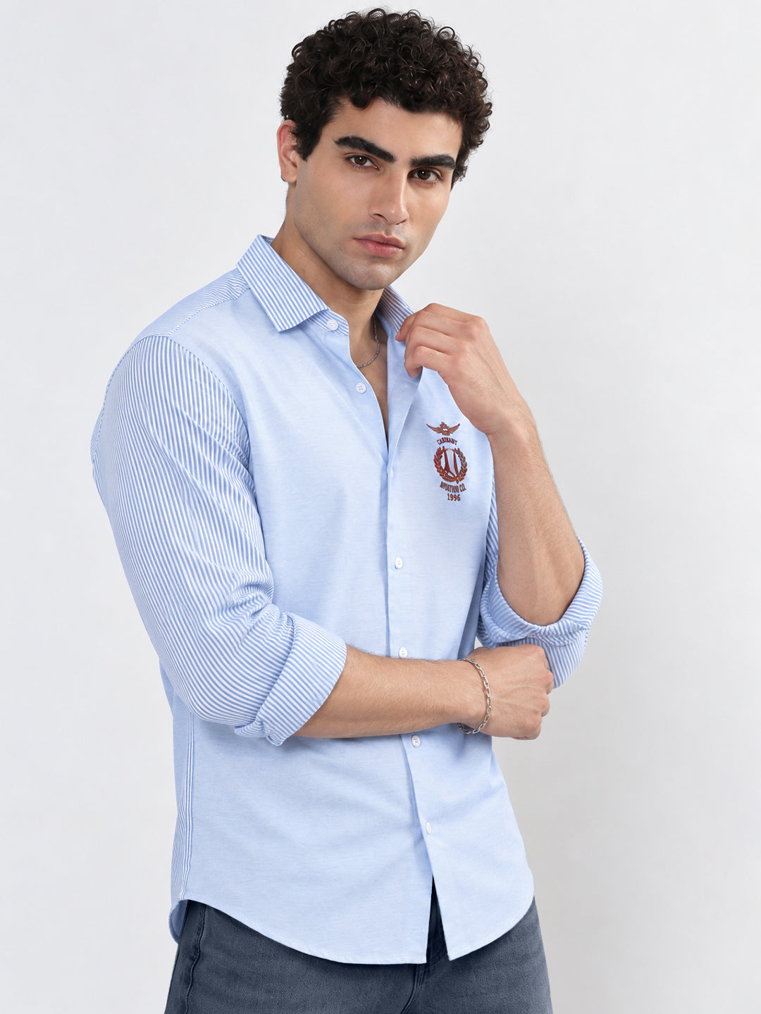 Men’s Striped Blue Slim Fit Long Sleeves Shirt