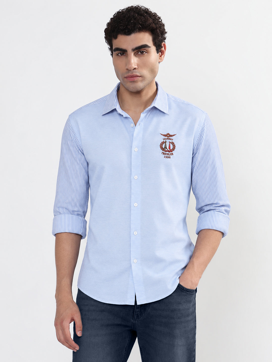 Men’s Striped Blue Slim Fit Long Sleeves Shirt