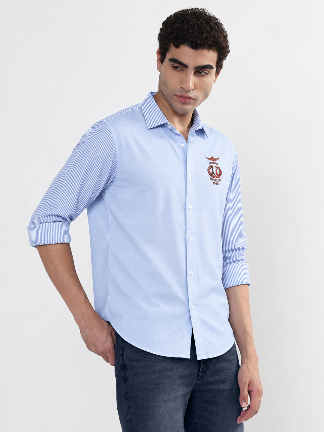 Men’s Striped Blue Slim Fit Long Sleeves Shirt