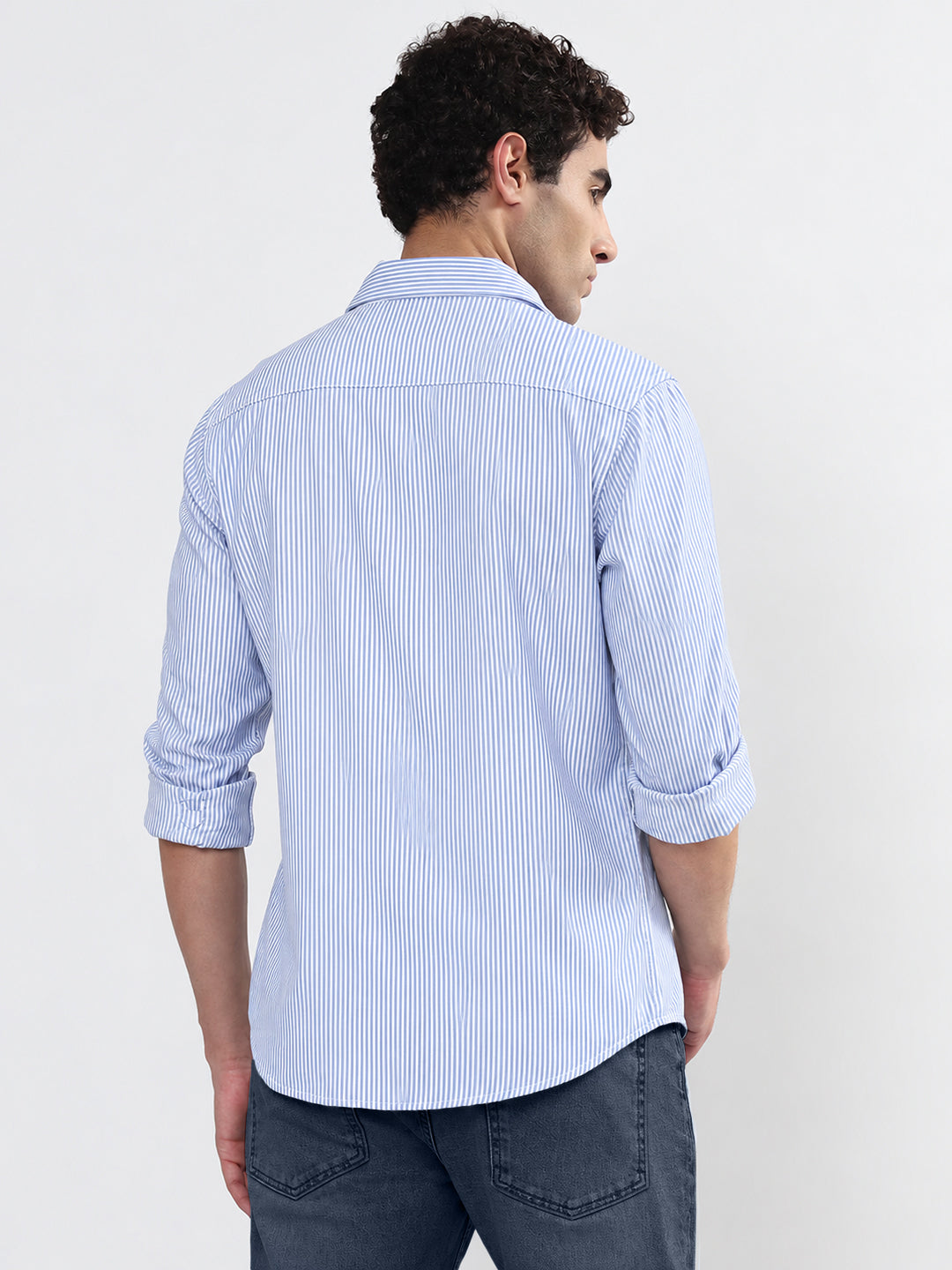 Men’s Striped Blue Slim Fit Long Sleeves Shirt