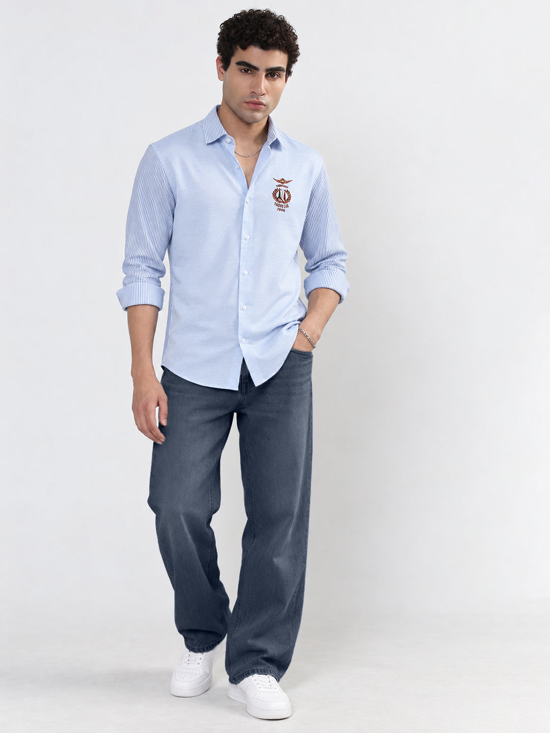 Men’s Striped Blue Slim Fit Long Sleeves Shirt