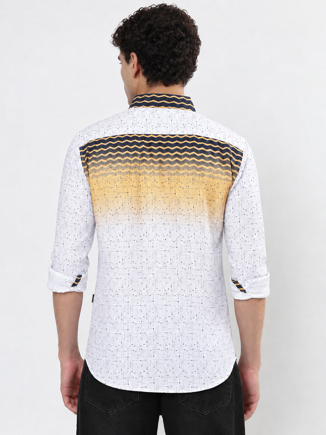 Men’s Printed White Slim Fit Long Sleeves Shirt